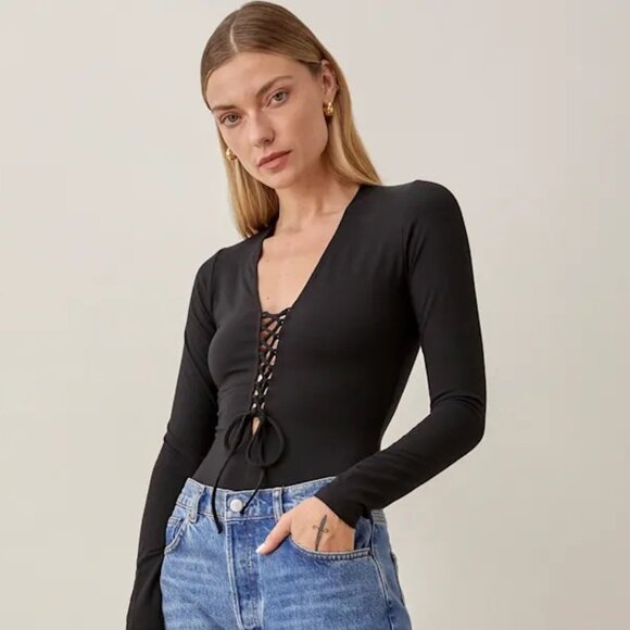 Sz S Reformation Basil Bodysuit Black - Picture 1 of 9